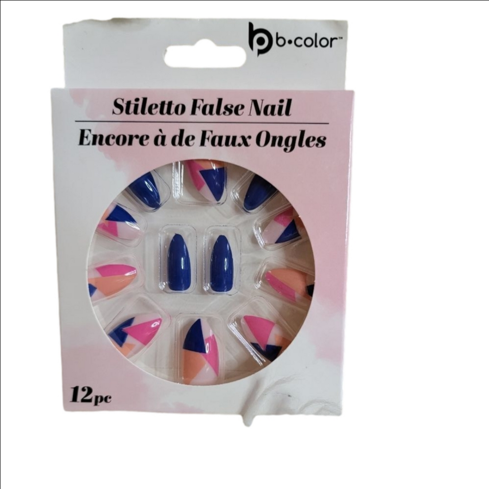 B Color Stiletto Artificial Nails Geometric Design Medium